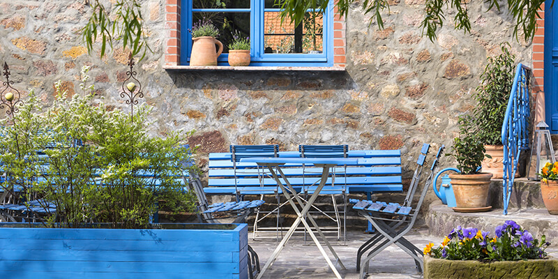 blue garden furniture