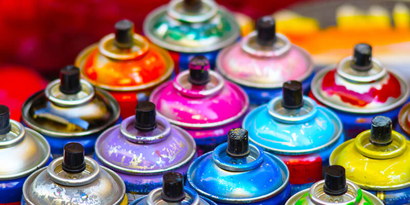 Colourful spray paint cans