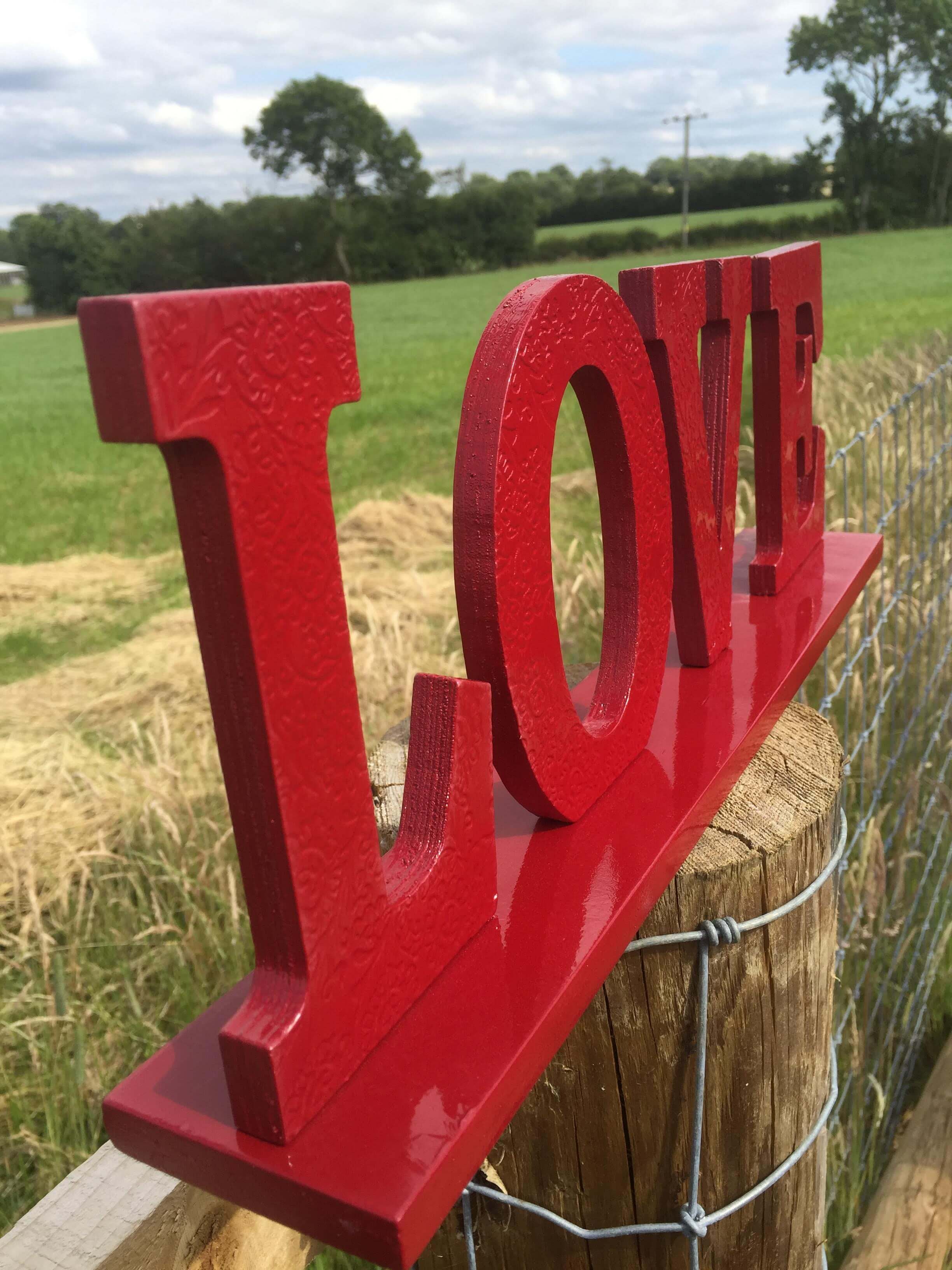 side profile of finished love sign