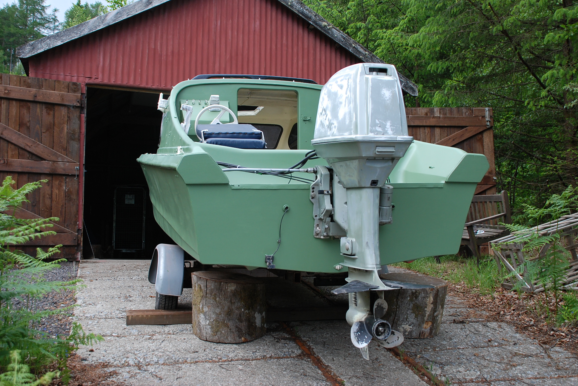 First coat of green on boat