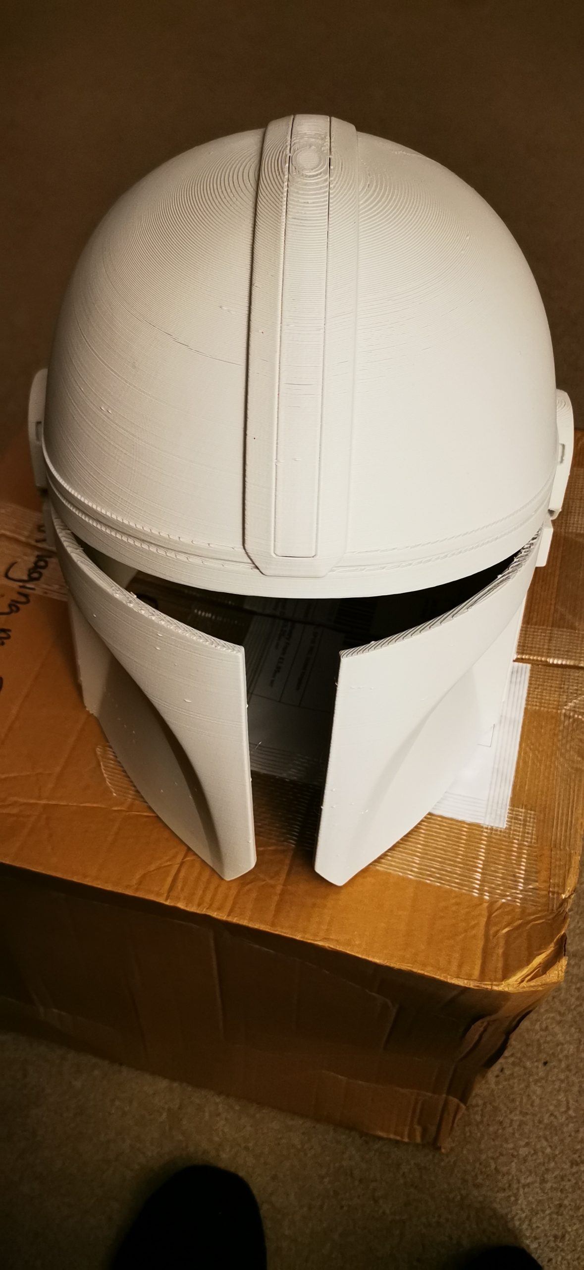 white mandalorian helmet