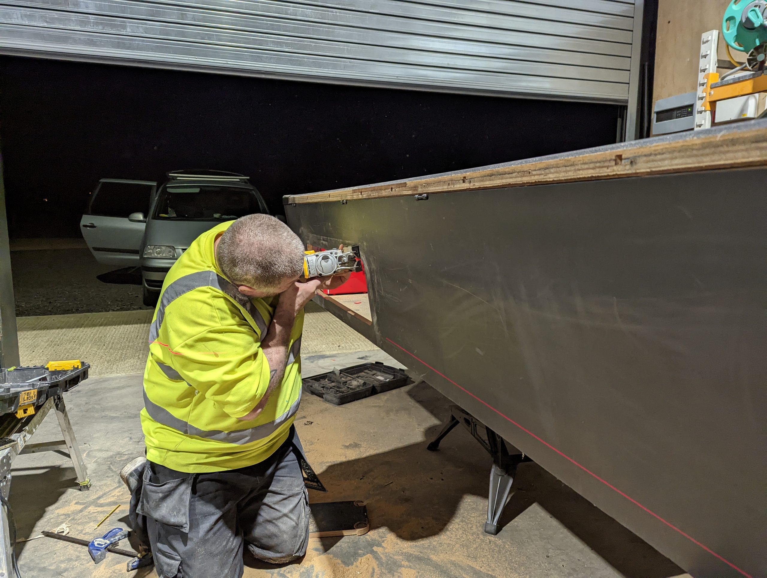 carpenter working on pool table