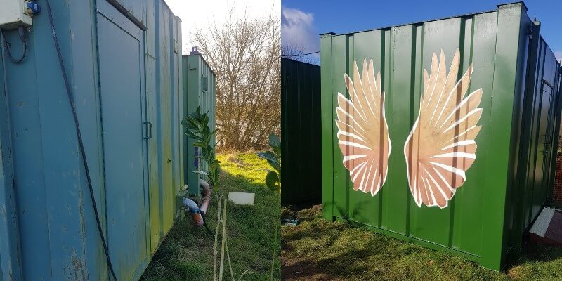 shipping container before and after