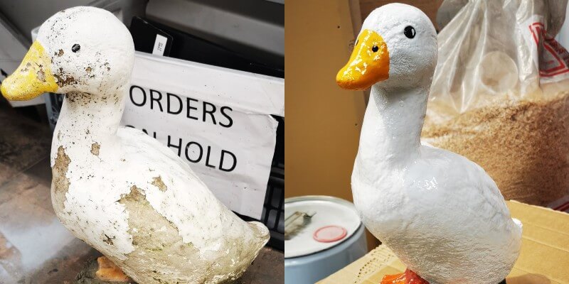 before and after of ornamental duck