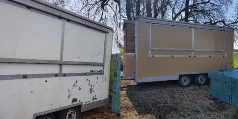 before and after snack wagon refurbishment