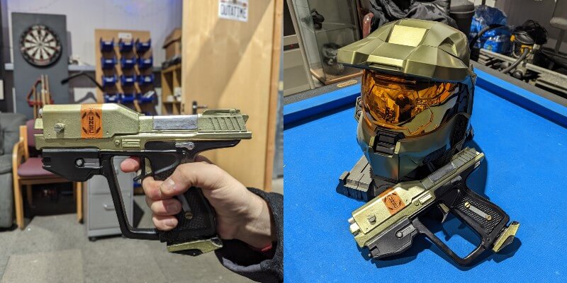 replica halo helmet and gun