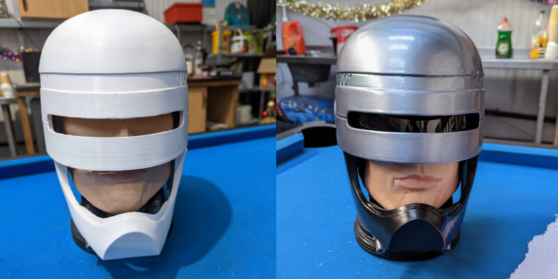 before and after of robocop helmet