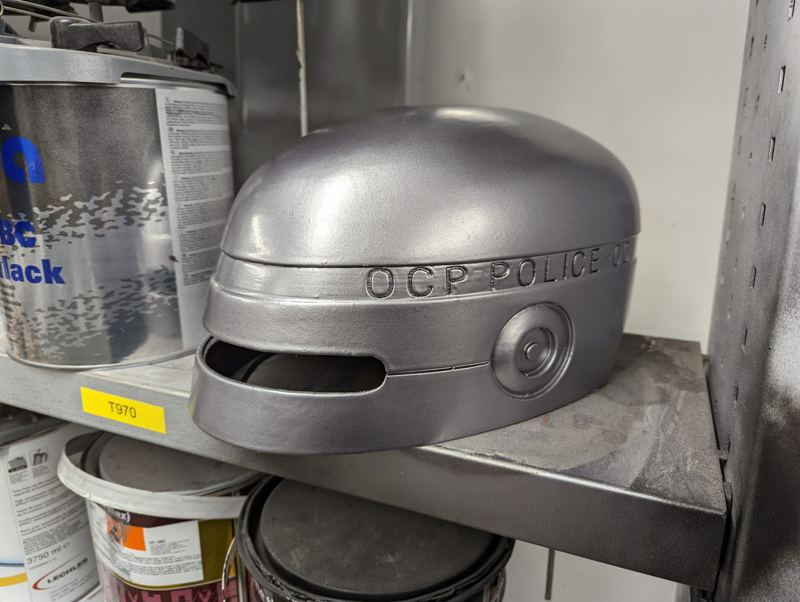 helmet after being painted with silver