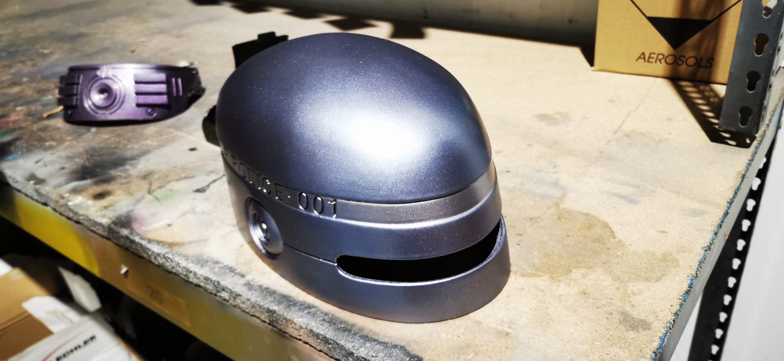 purple metallic paint on helmet