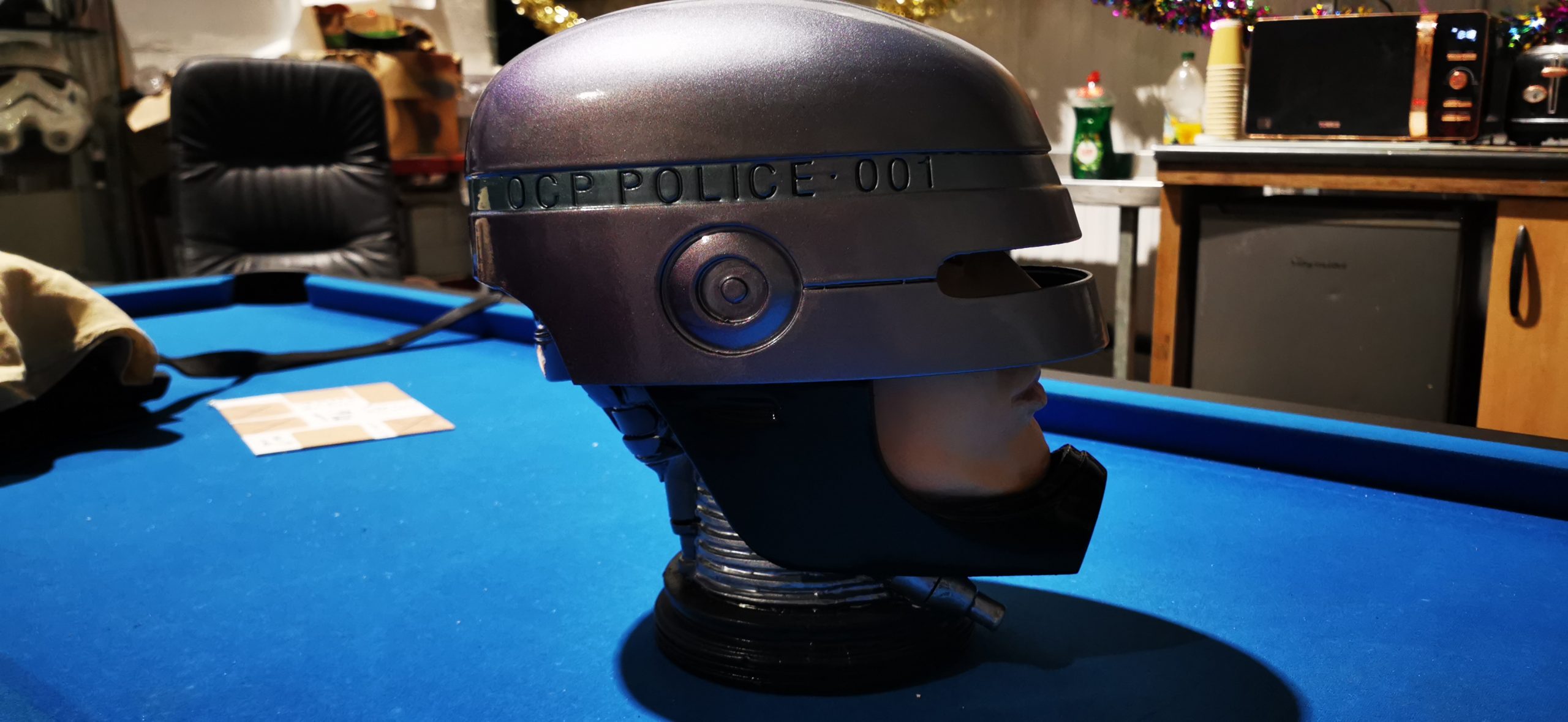 side view of painted robocop head