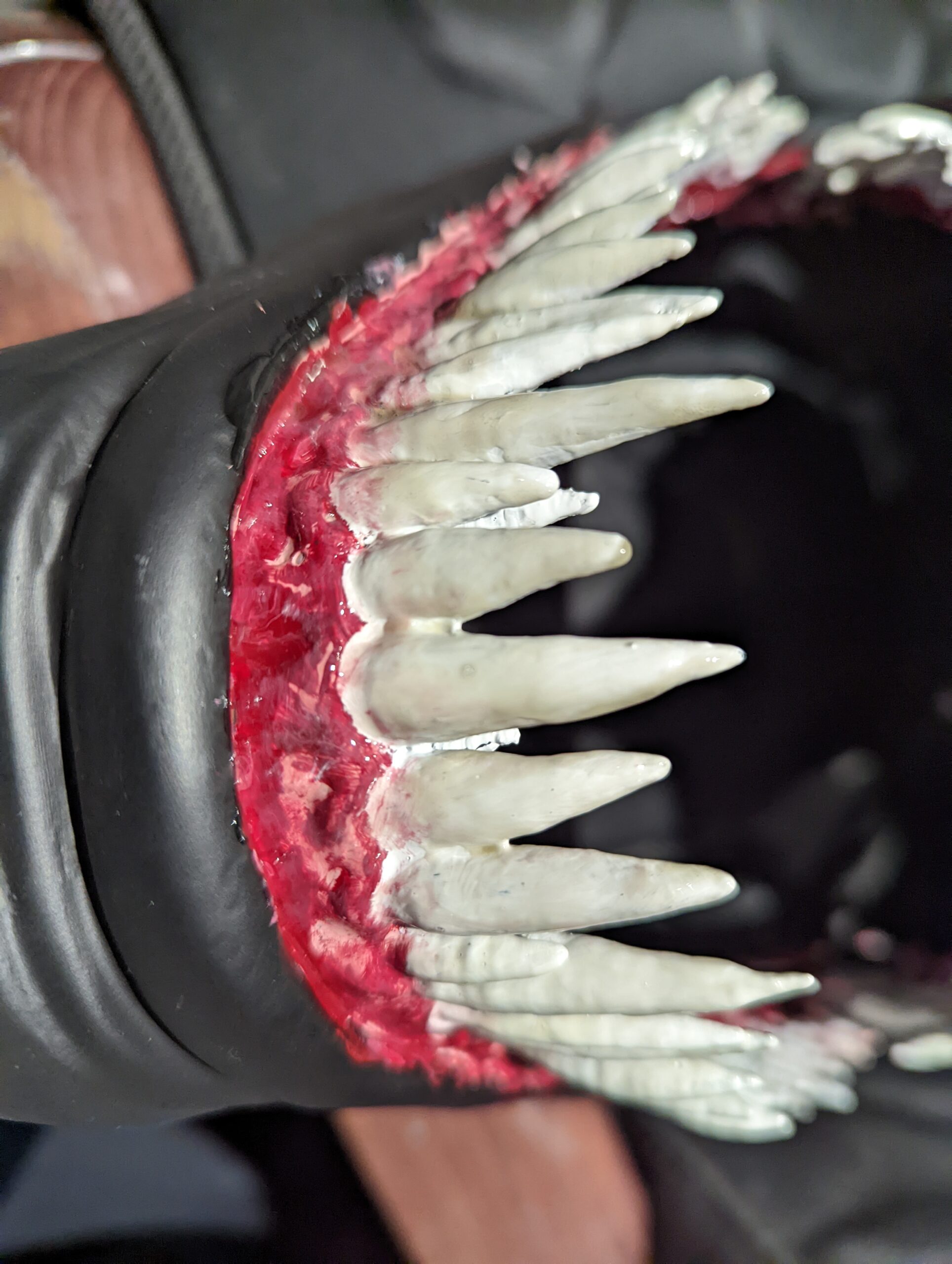 close up of mask teeth